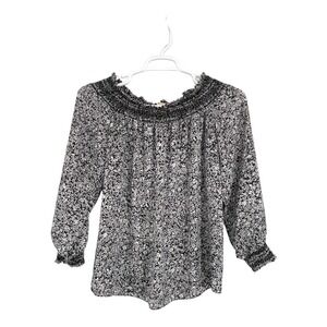 MICHAEL KORS Womens Black & White Pattern Off Shoulder‎ Top Size: M